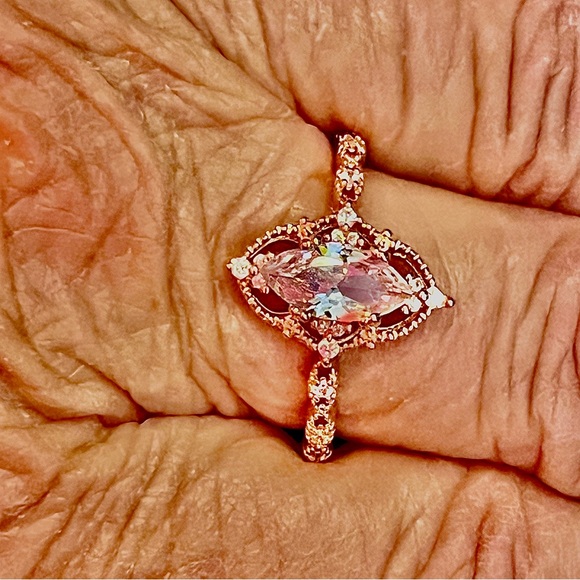 Gold Marquise Halo Engagement Ring with Clear Stone - Picture 5 of 6